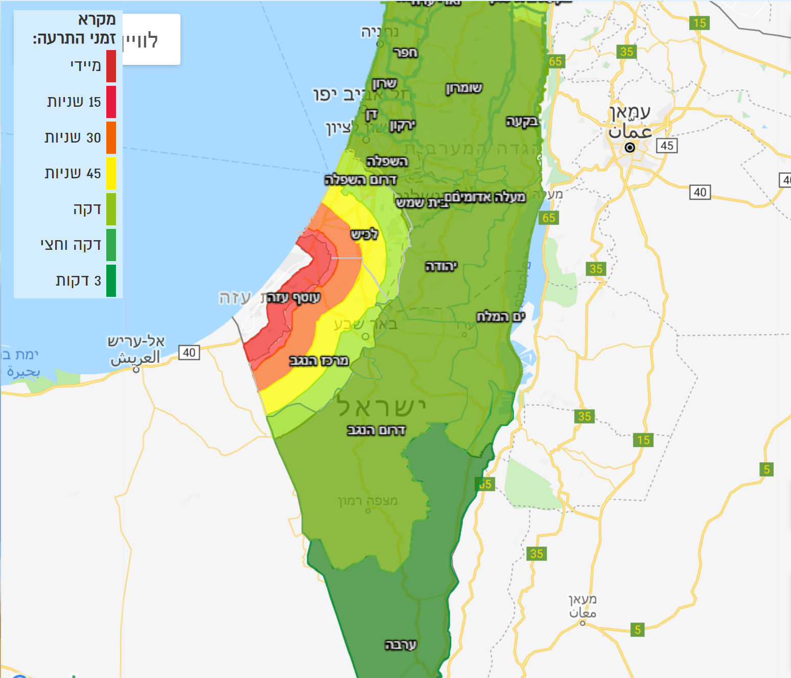 מפת אזורי ההתגוננות