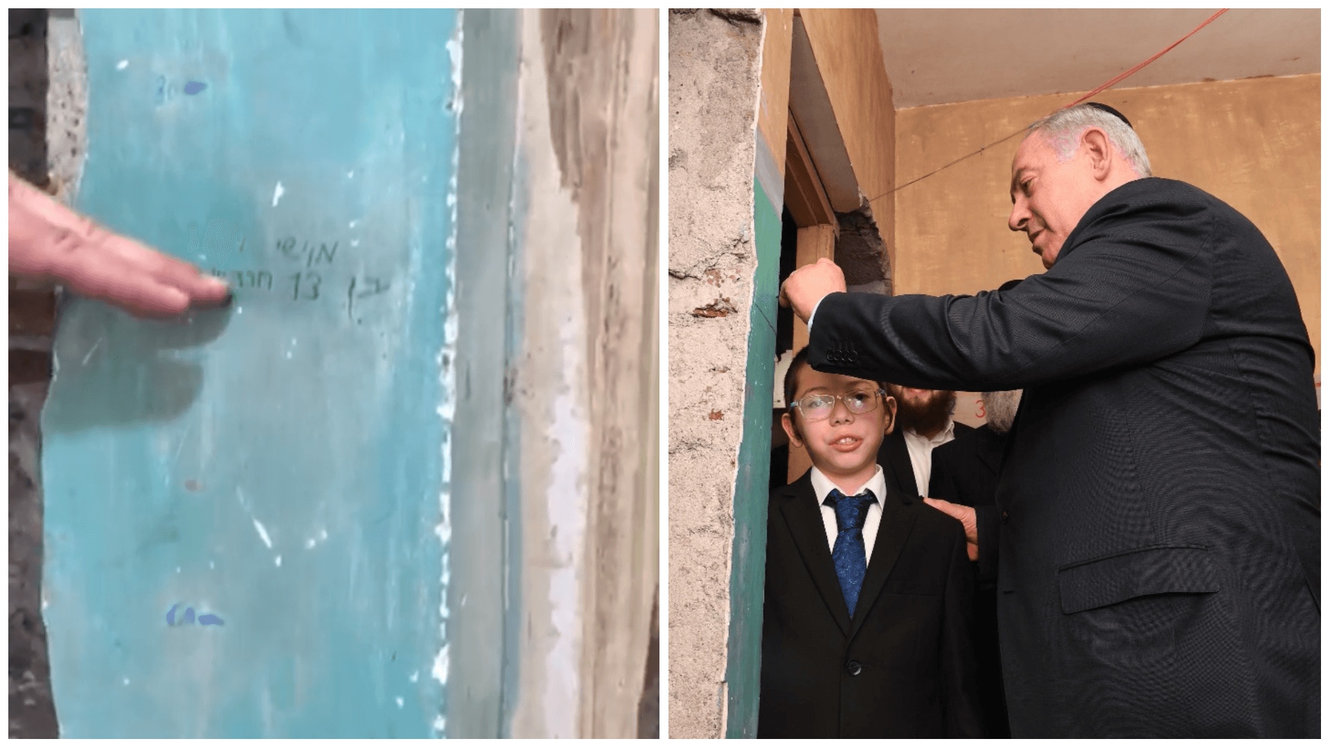 רה"מ מודד מחדש את גובהו של מוישי הולצברג. צילום: אבי אוחיון, לע"מ