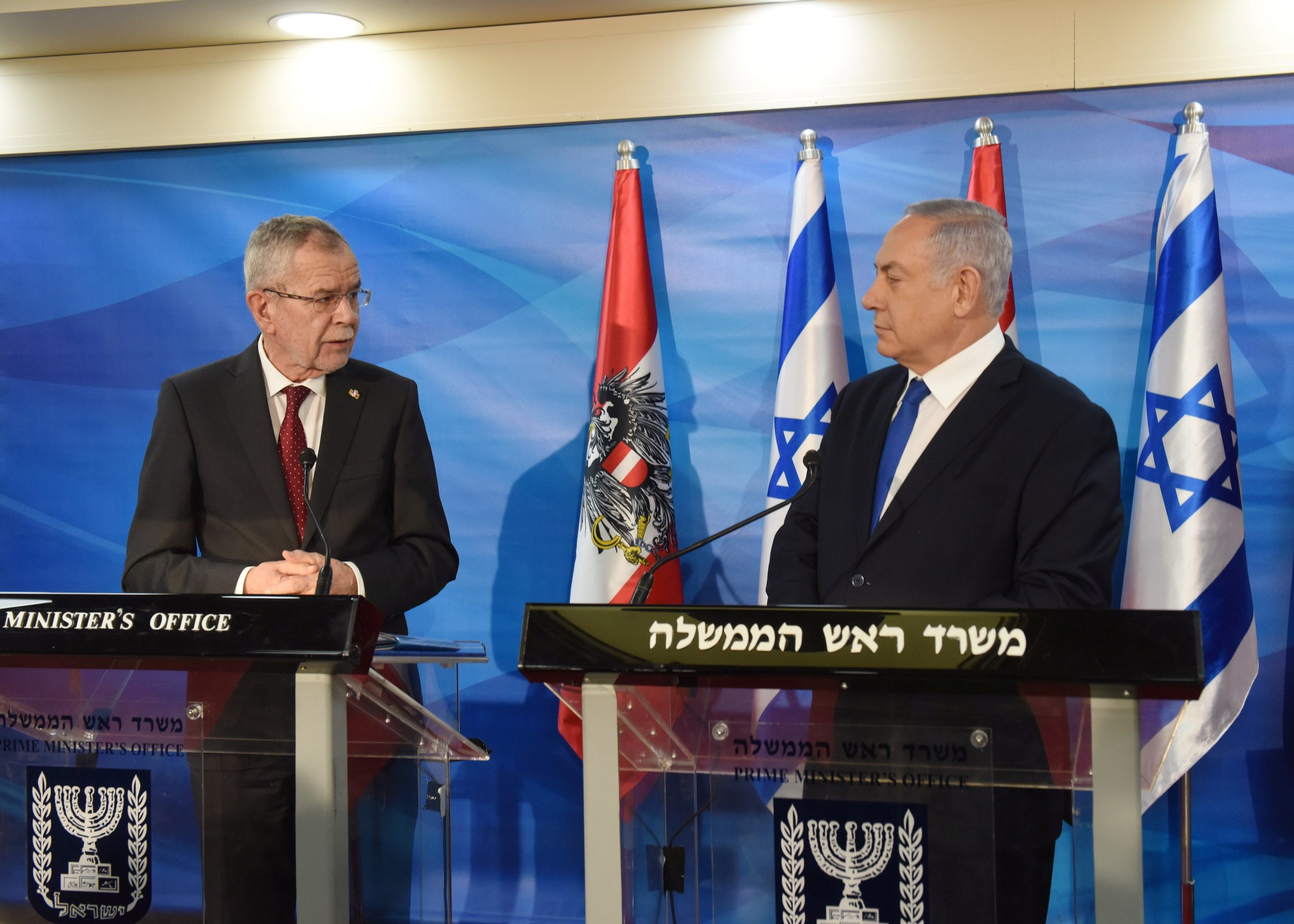 נשיא אוסטריה, אלכסנדר ואן דר בלן וראש הממשלה בנימין נתניהו. צילום: רויטרס
