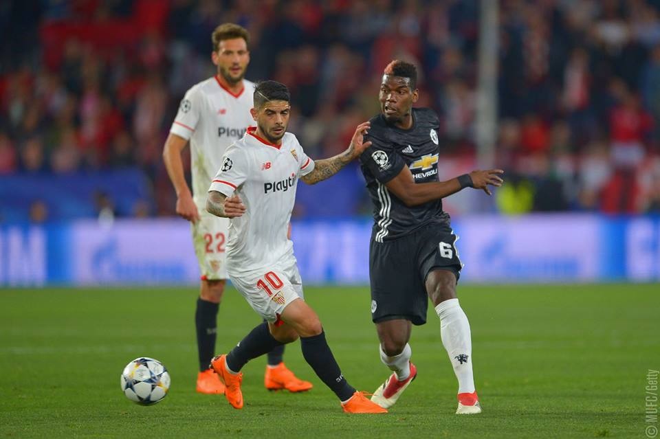 פוגבה מול סביליה. צילום: Manchester United official website