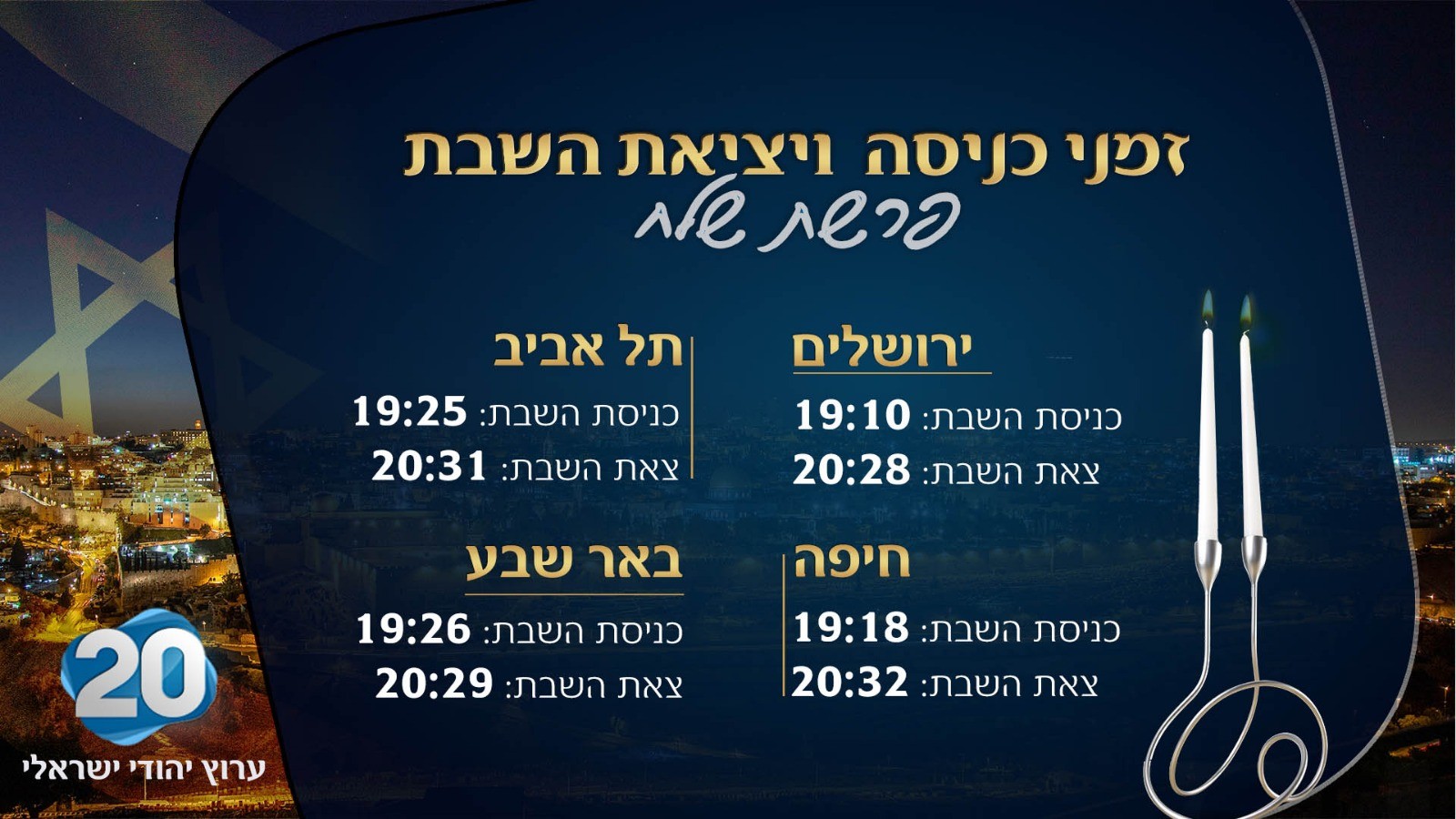 שבת שלום | זמני כניסת ויציאת השבת - 12.06.2020
