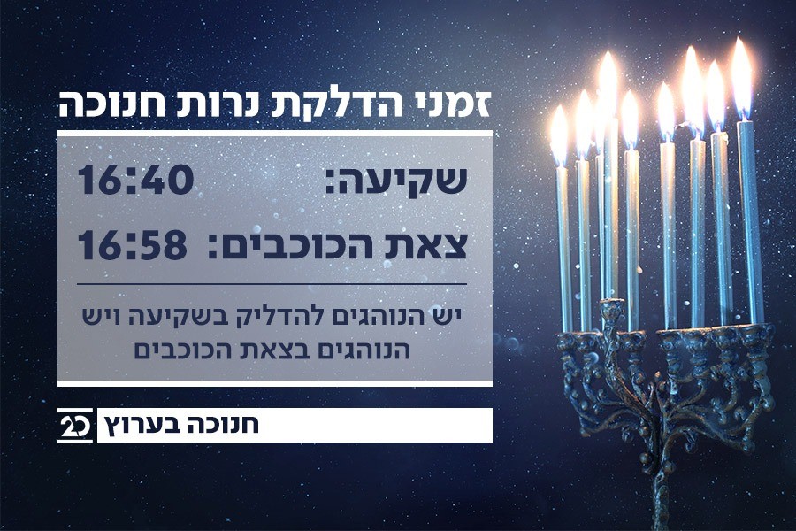חנוכה שמח: כעת מתחילים להדליק את החנוכיות בישראל