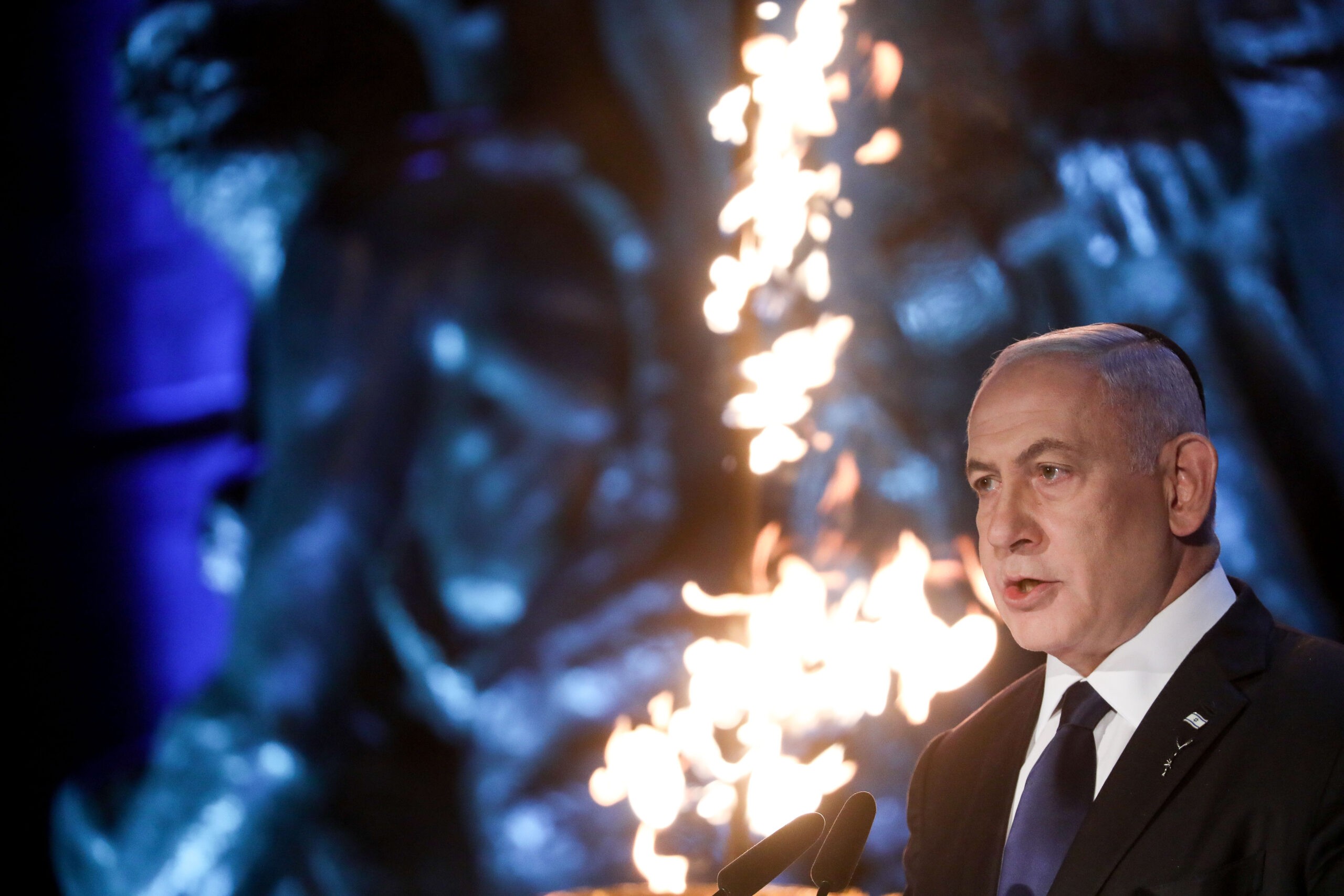 בנימין נתניהו במהלך הטקס. צילום: אוליבר פיטוסי, פלאש 90