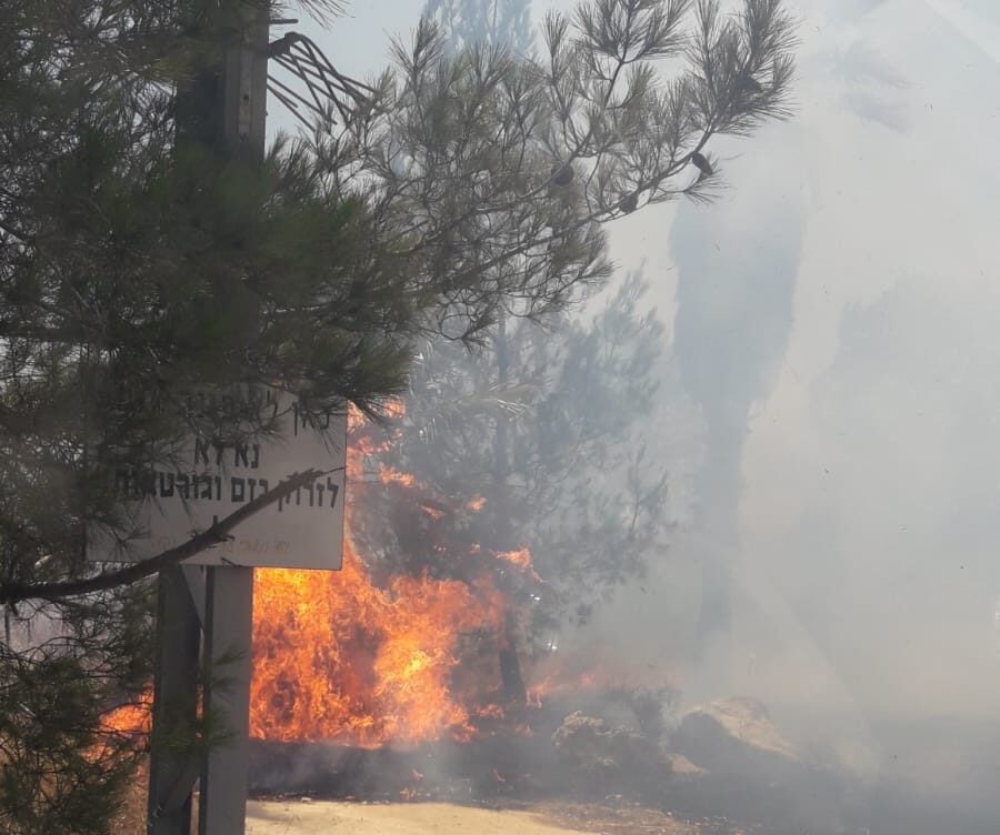 כוחות כיבוי פועלים בשריפה שפרצה ביישוב מגדלים בשומרון