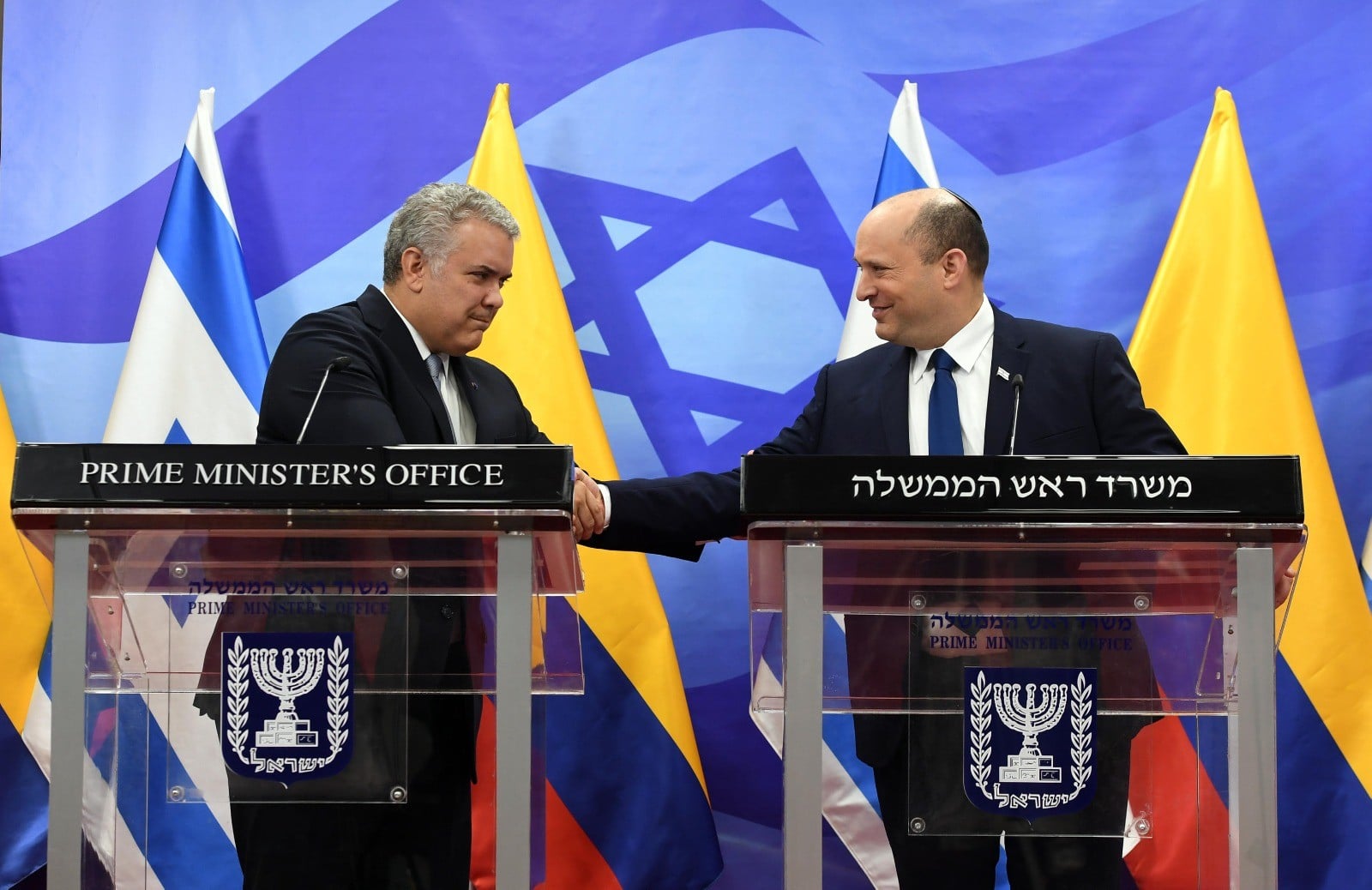 ראש הממשלה נפתלי בנט ונשיא קולומביה. צילום: חיים צח/ לע"מ