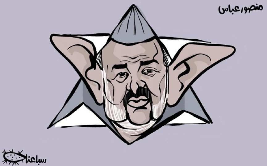 קירקטורה המציגה את עבאס כיהודי. מתוך העיתון אל-חיאת אל-ג'דידה. באדיבות מכון המחקר: "מבט לתקשורת הפלסטינית (PMW)" 