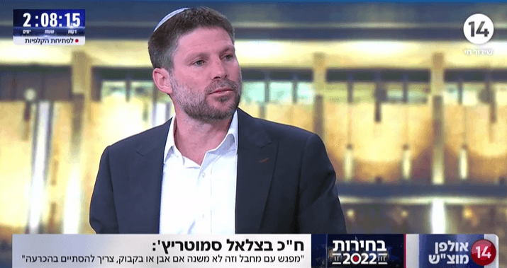 חבר הכנסת בצלאל סמוטריץ' באולפן עכשיו 14. צילום מסך
