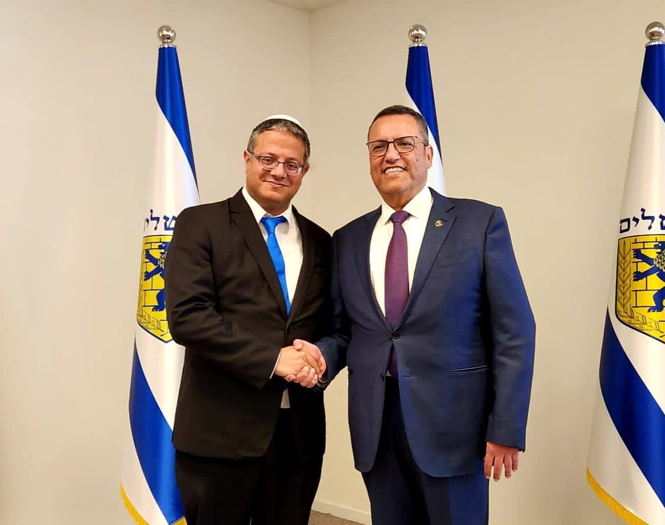 ראש העיר ירושלים משה ליאון וח"כ בן גביר. קרדיט צילום: ללא