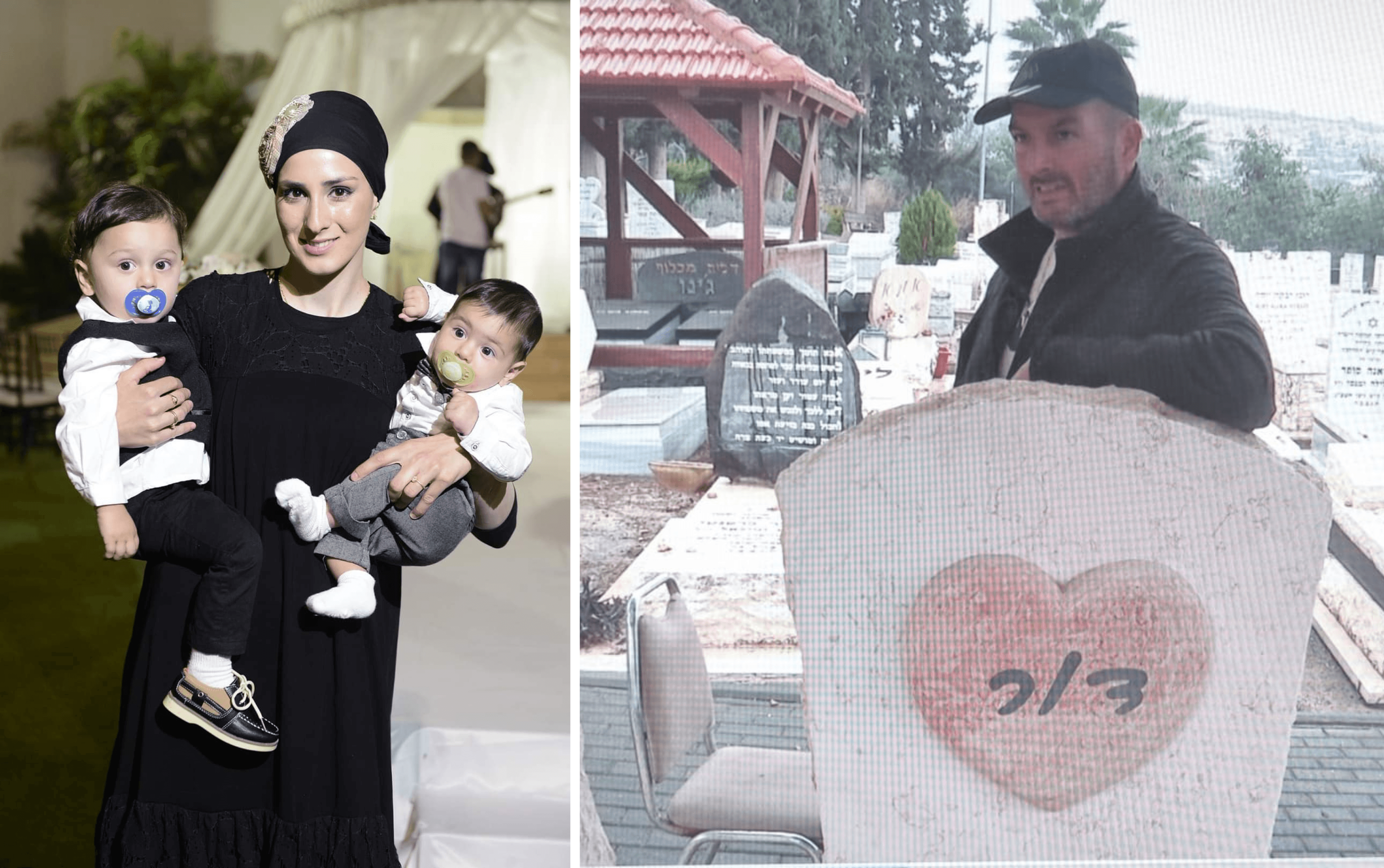 איתן כרסנטי מבקר את בתו ונכדיו ז"ל לצד תמונתה. צילום: רז צרכי.