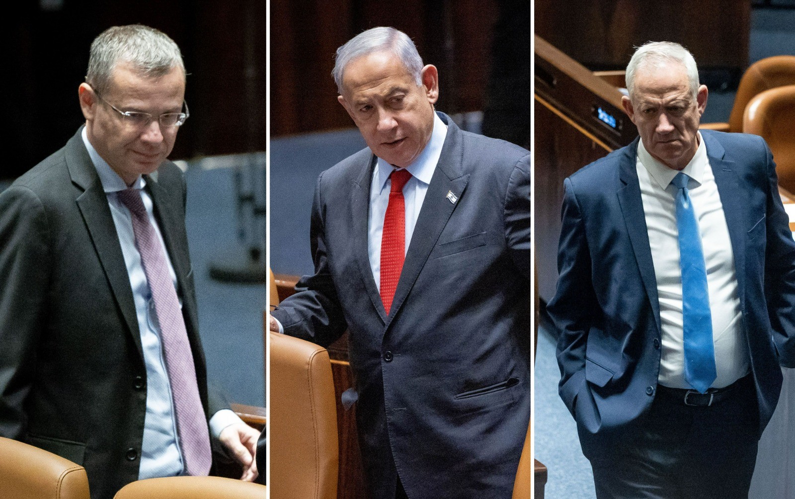 גנץ, נתניהו ולוין. צילום: יונתן זינדל פלאש90