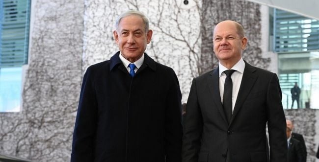 רה"מ נתניהו וקנצלר גרמניה שולץ בהצהרה משותפת מברלין. צילום: חיים צח, לע"מ
