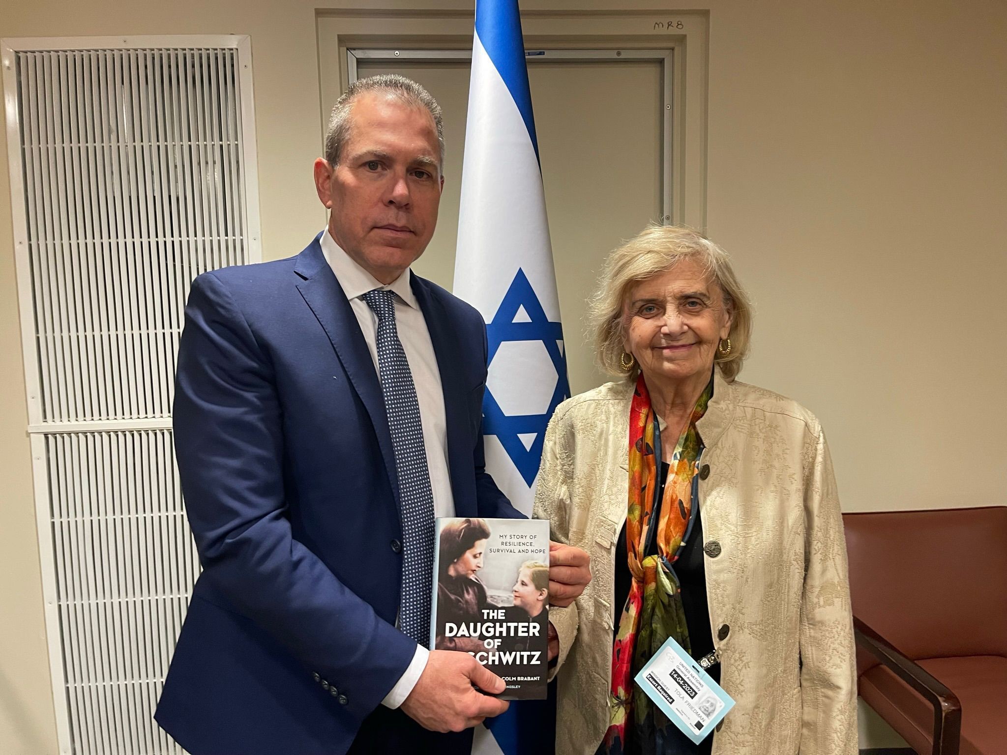 שורדת השואה טובה פרידמן ושגריר ישראל לאו"ם, גלעד ארדן | קרדיט: דוברות משלחת ישראל לאו"ם