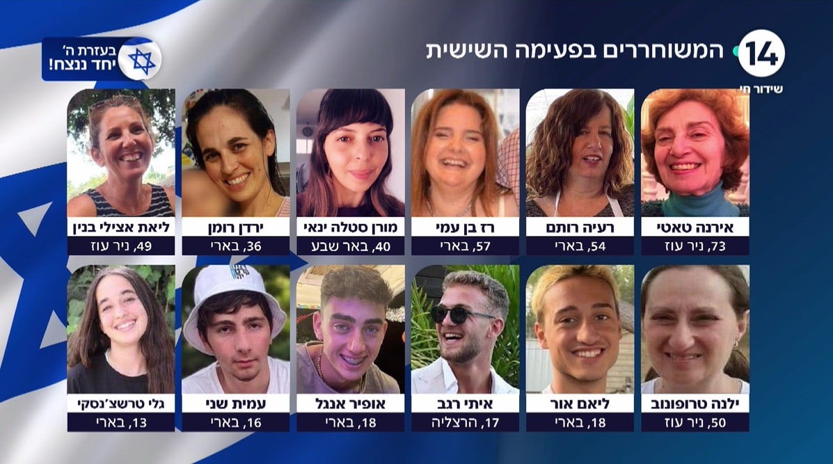12 החטופים והחטופות ששוחררו משבי החמאס במסגרת הפעימה השישית בעסקה עם החמאס | קרדיט: באדיבות המשפחות