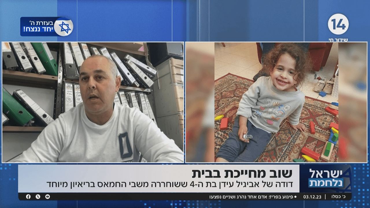 דודה של אביגייל עידן בת ה-4 ששוחררה משבי חמאס בריאיון מיוחד