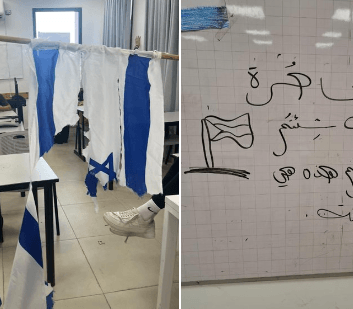 זעזוע בבי"ס במיתר: דגלי ישראל קרועים - ומסר מאיים בערבית