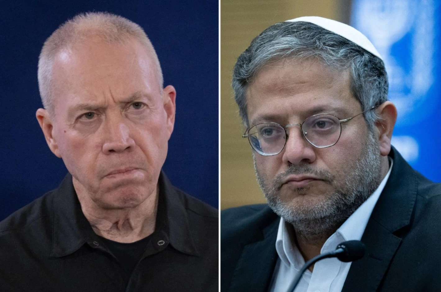 השר יואב גלנט והשר איתמר בן גביר | קרדיט: חיים גולדברג ויונתן זינדל, פלאש 90