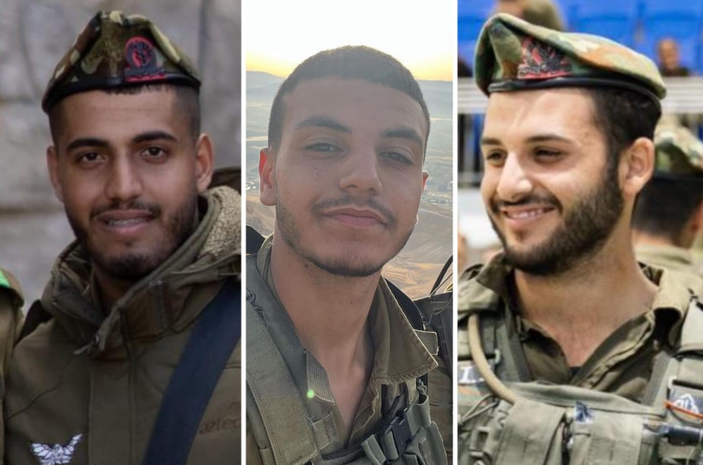 הלוחמים דולב מלכה, אפיק טרי וינון יצחק ז"ל שנפלו בקרב בח'אן יונס | קרדיט: דובר צה"ל