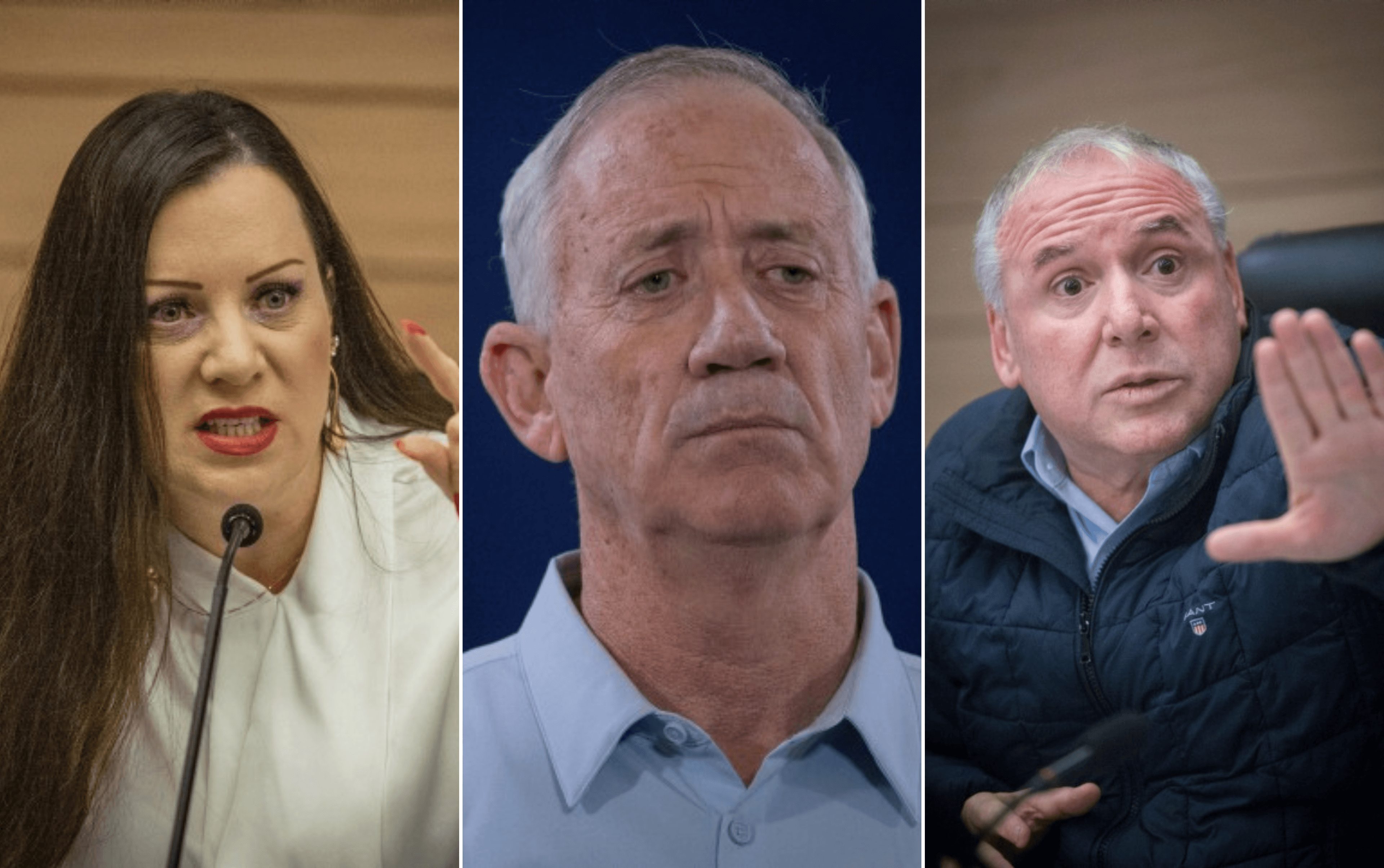 טלי גוטליב, דודי אמסלם, בני גנץ, צילום: מרים אלסטר, חיים גולדברג | קרדיט: פלאש 90