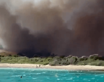 שריפת ענק בסרדיניה: מתרחצים נאלצו להימלט מהחוף באמצעות סירה