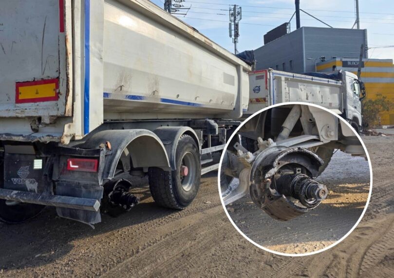 סכנה על הכביש: שוטר עצר משאית שנסעה בלי אחד הגלגלים | תיעוד