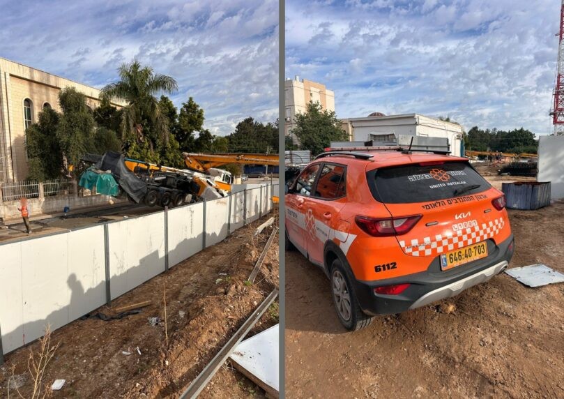 פועל נפצע בינוני מקריסת משאבת בטון באתר בנייה בלוד