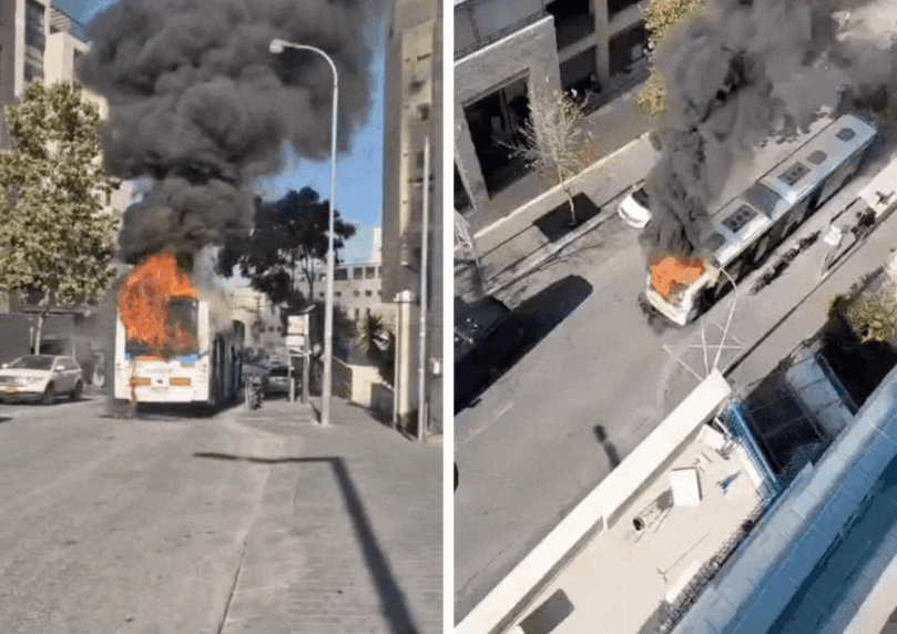 דרמטי: אוטובוס חשמלי עלה בלהבות ברחוב ירמיהו בירושלים