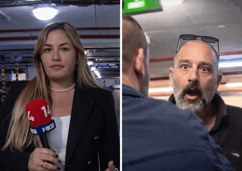 אלימות השמאל: צוות חדשות 14 הותקף בזמן אזעקה בת"א | תיעוד