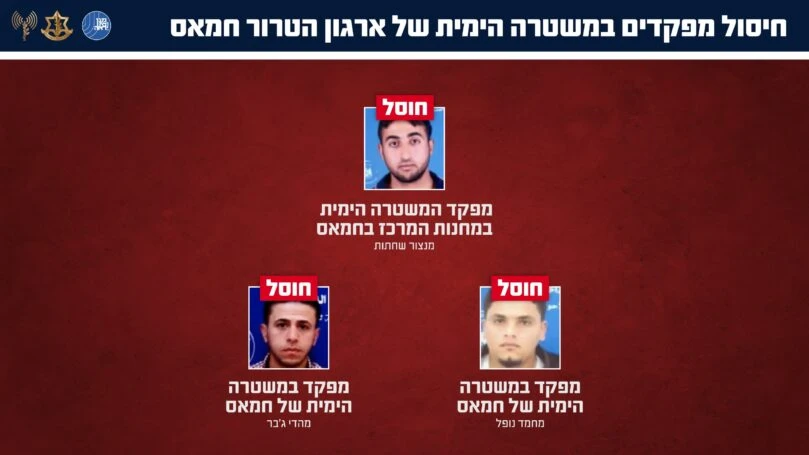 שלושה מפקדים במשטרה הימית של חמאס חוסלו בתקיפה במרכז הרצועה