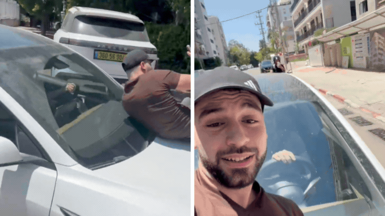מרדכי דוד נשכב על רכבו של אייל ברקוביץ' - שהמשיך לנהוג. צפו
