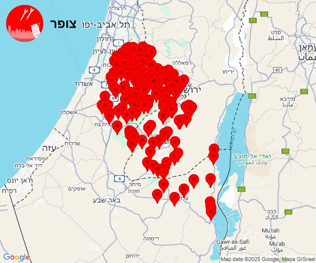 מפת האזעקות - 01/08/2025 | צילום: מערכת צופר