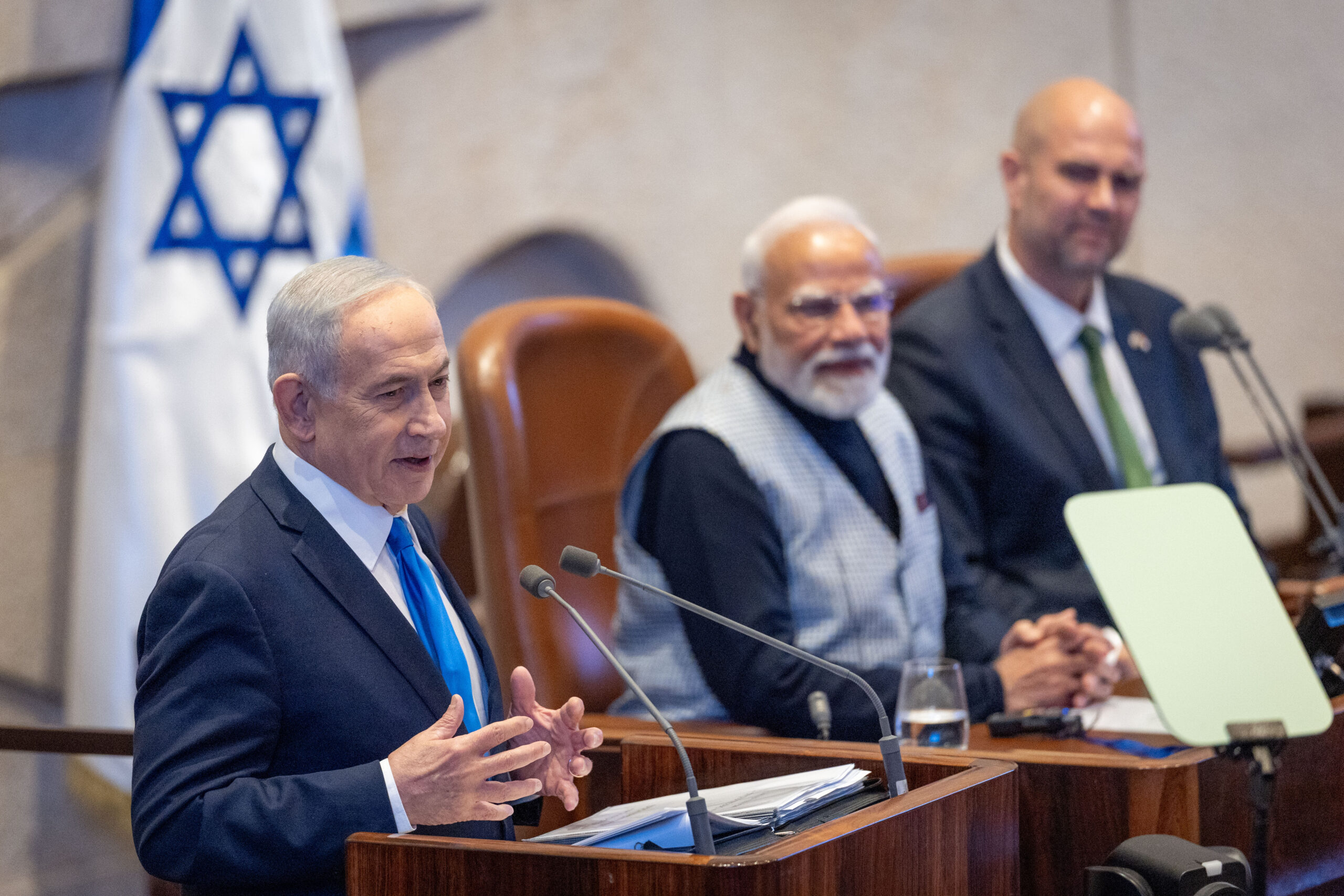 ראש ממשלת הודו נואם בפני מליאת הכנסת, בנימין נתניהו