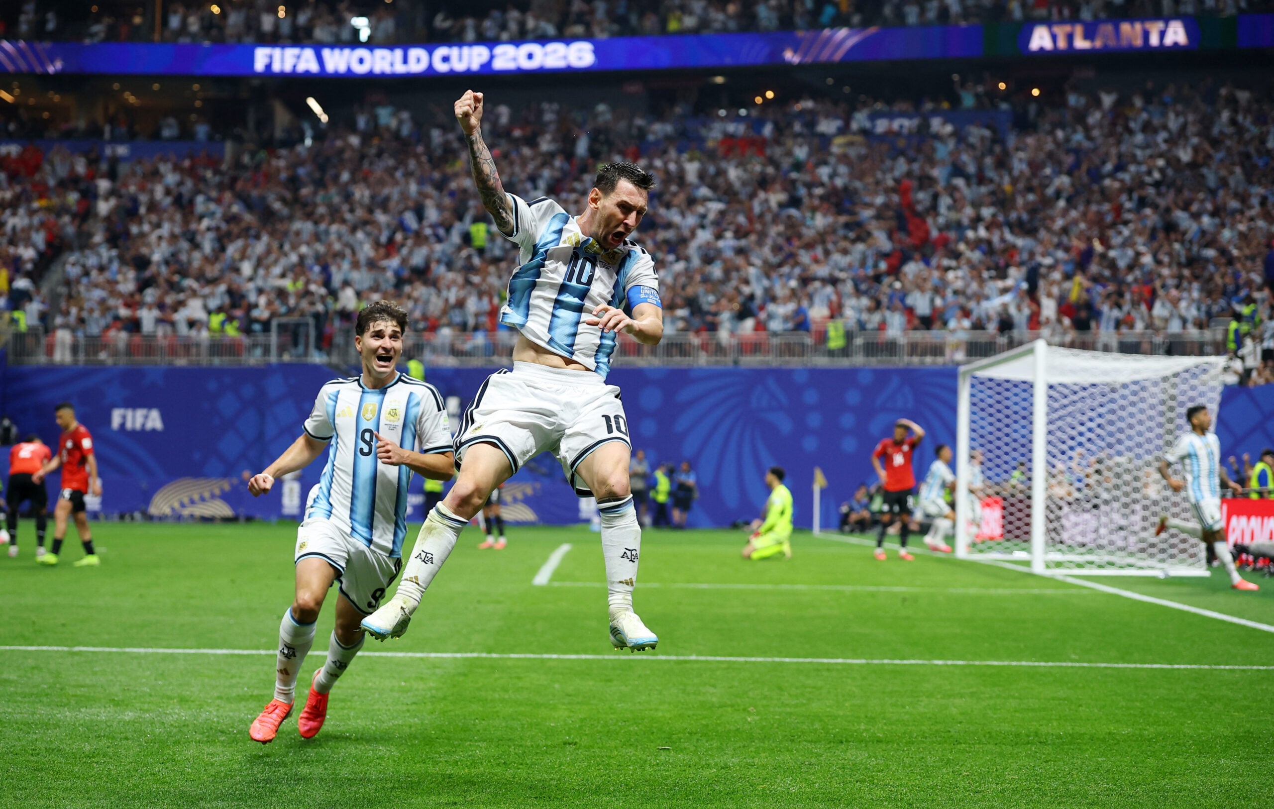 Soccer Football - FIFA World Cup 2026 - Round of 16 - Argentina v Egypt - Atlanta Stadium, Atlanta, Georgia, U.S. - July 7, 2026 Argentina's Lionel Messi celebrates scoring their second goal REUTERS/Carlos Barria