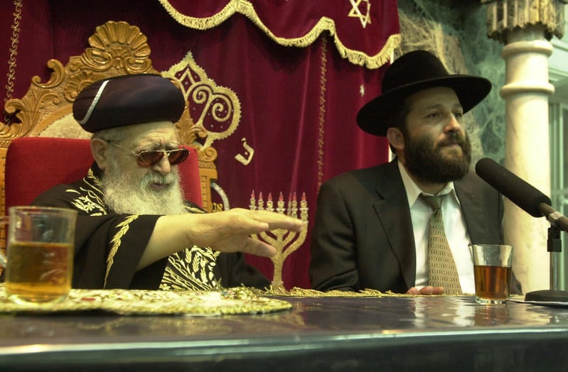 **FILE 2000**Portrait of the spiritual leader of Israel's ultra orthodox Shas party Rabbi Ovadia Yosef and former leader of the Shas party Rabbi Aryeh Deri. August 13, 2000. Photo by Flash 90. *** Local Caption *** ???? ???? ??? ?????? ???? ??? ???? ?????? ???? ????